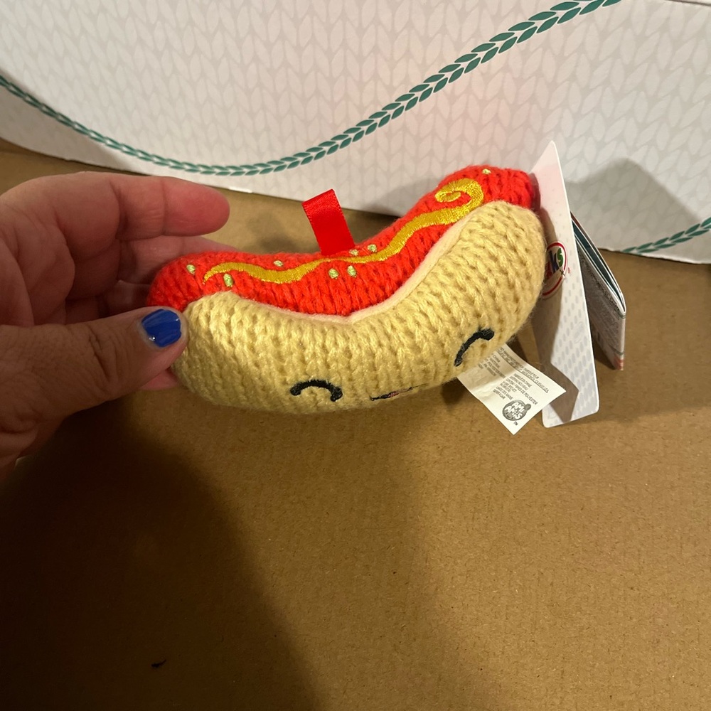 Knit Plush Hot Dog Toy with Smiling Face